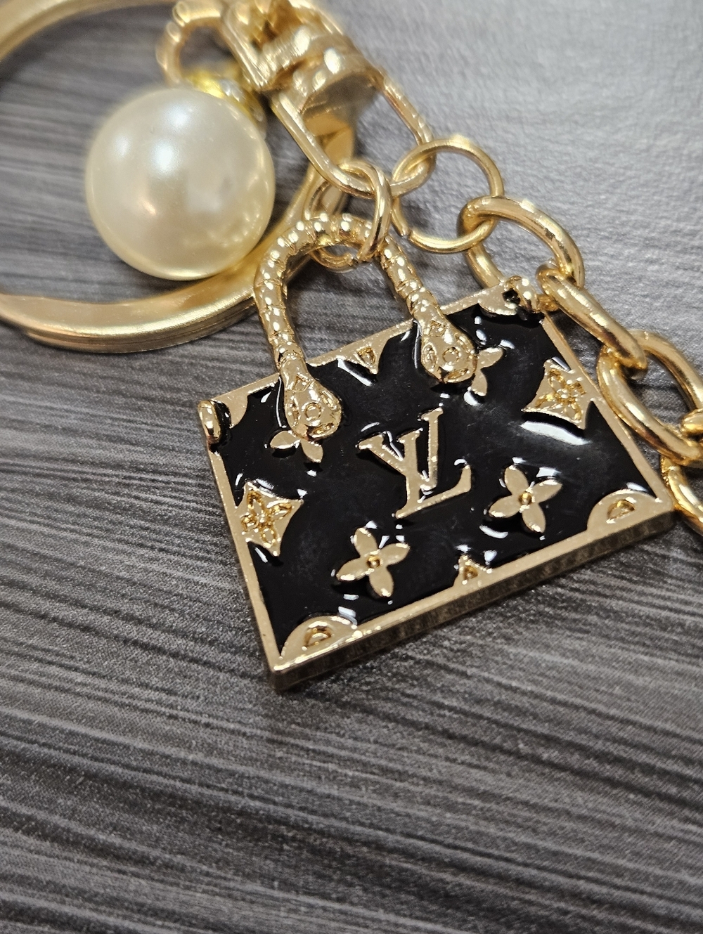 NEW LV Stamped Black Enamel Purse Charm Reimagined On Handmade Bag Charm - Picture 9 of 11